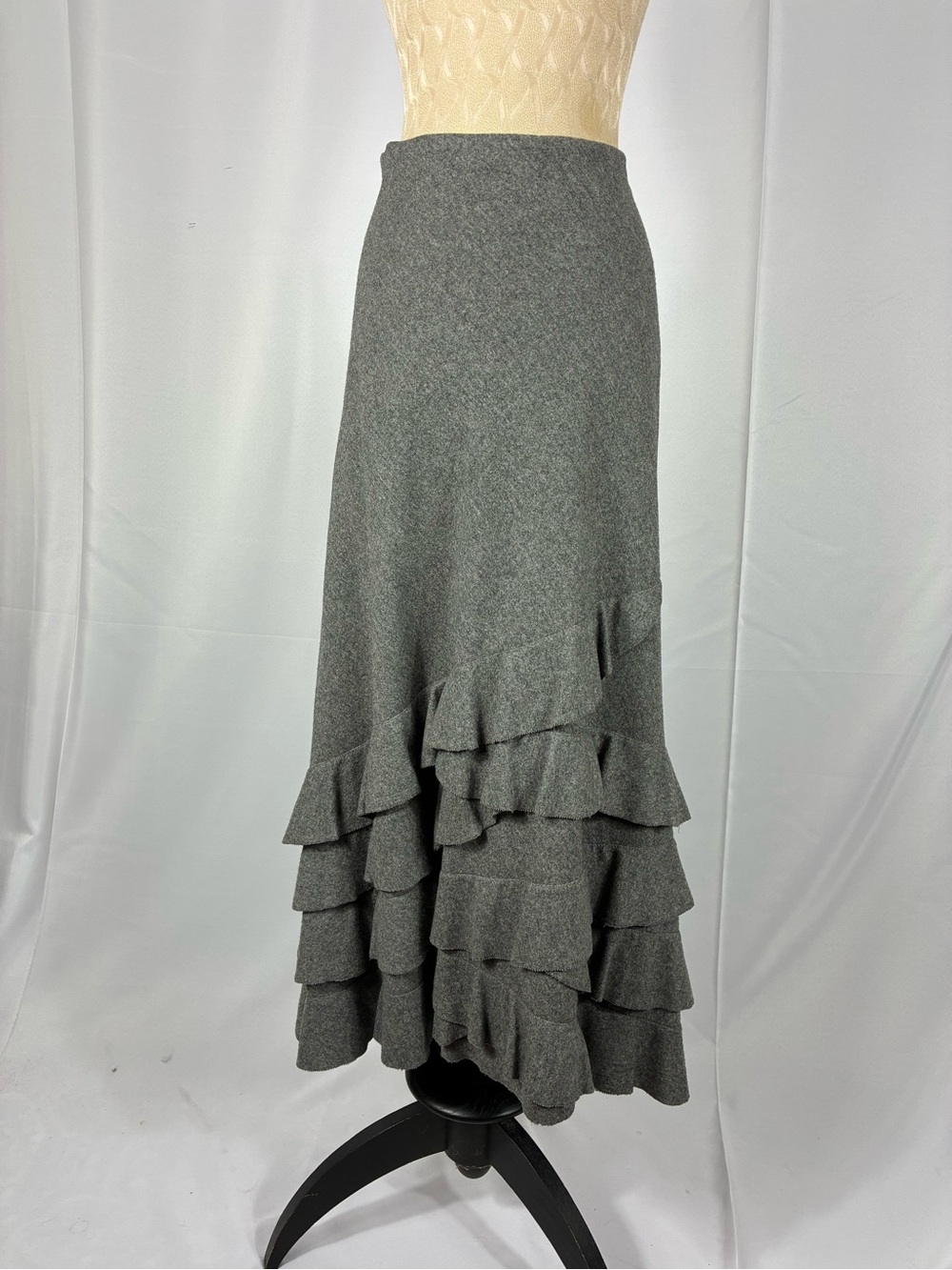 DKNY Gray Tiered Ruffle Maxi Skirt